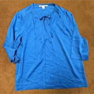 Diane Von Furstenberg Silk Peasant Blouse Blue 3/4 100% silk Size 12 DVF